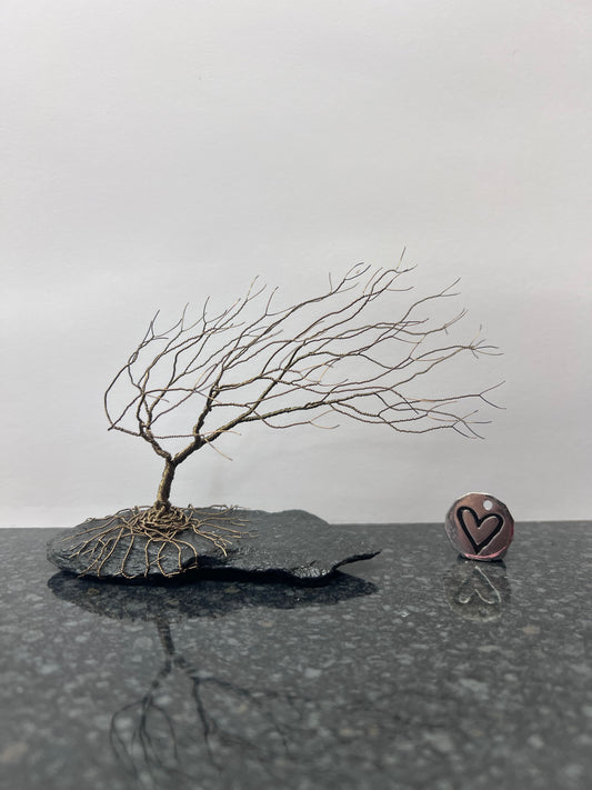 Windswept Celtic Tree Sculpture - Gunmetal on Slate - Medium