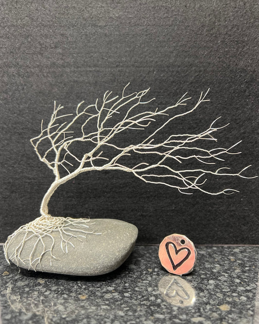 Windswept Celtic Tree Sculpture - Silver (plated) on Pebble- Medium