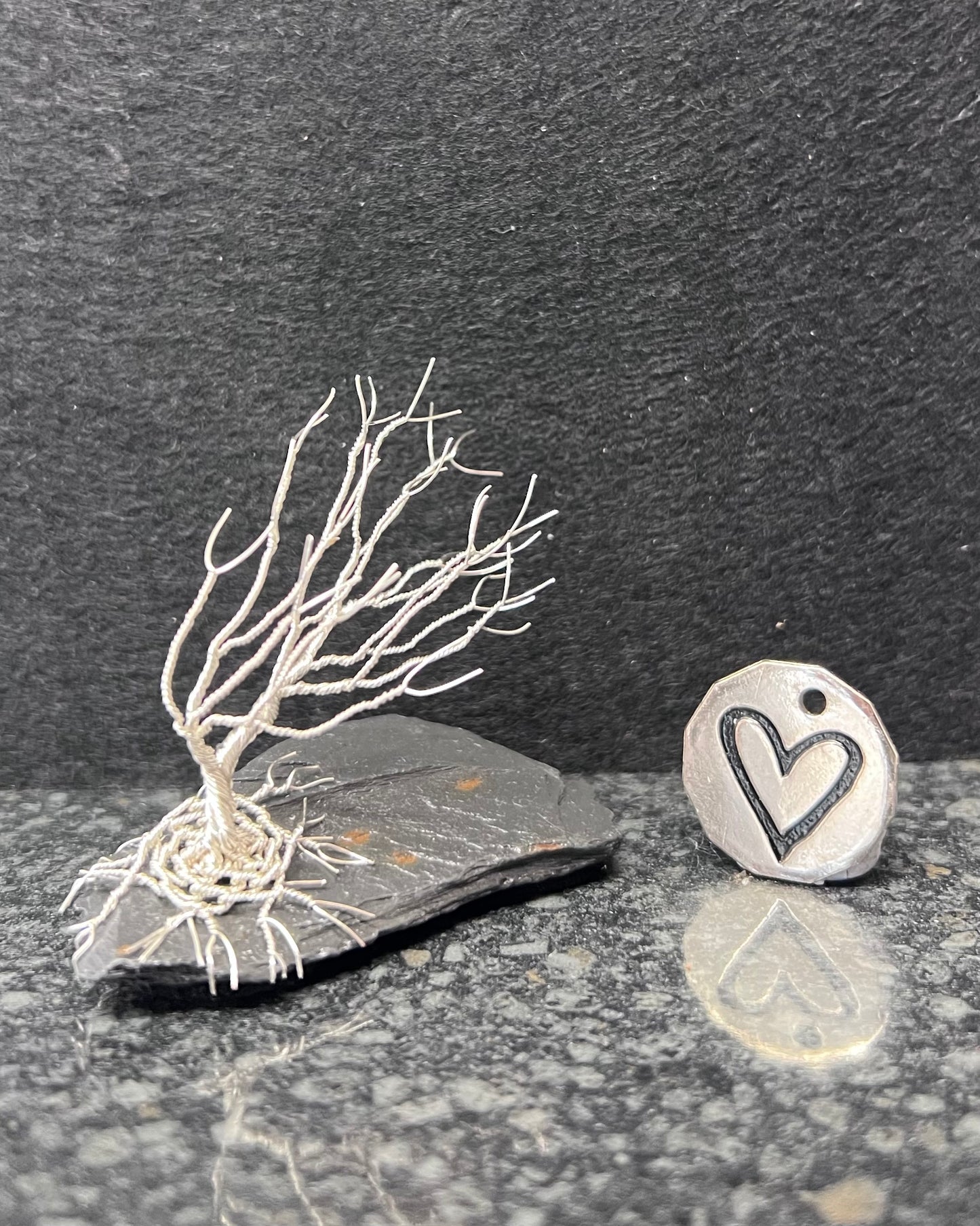 Windswept Celtic Tree Sculpture - Silver (plated) on Slate - Small