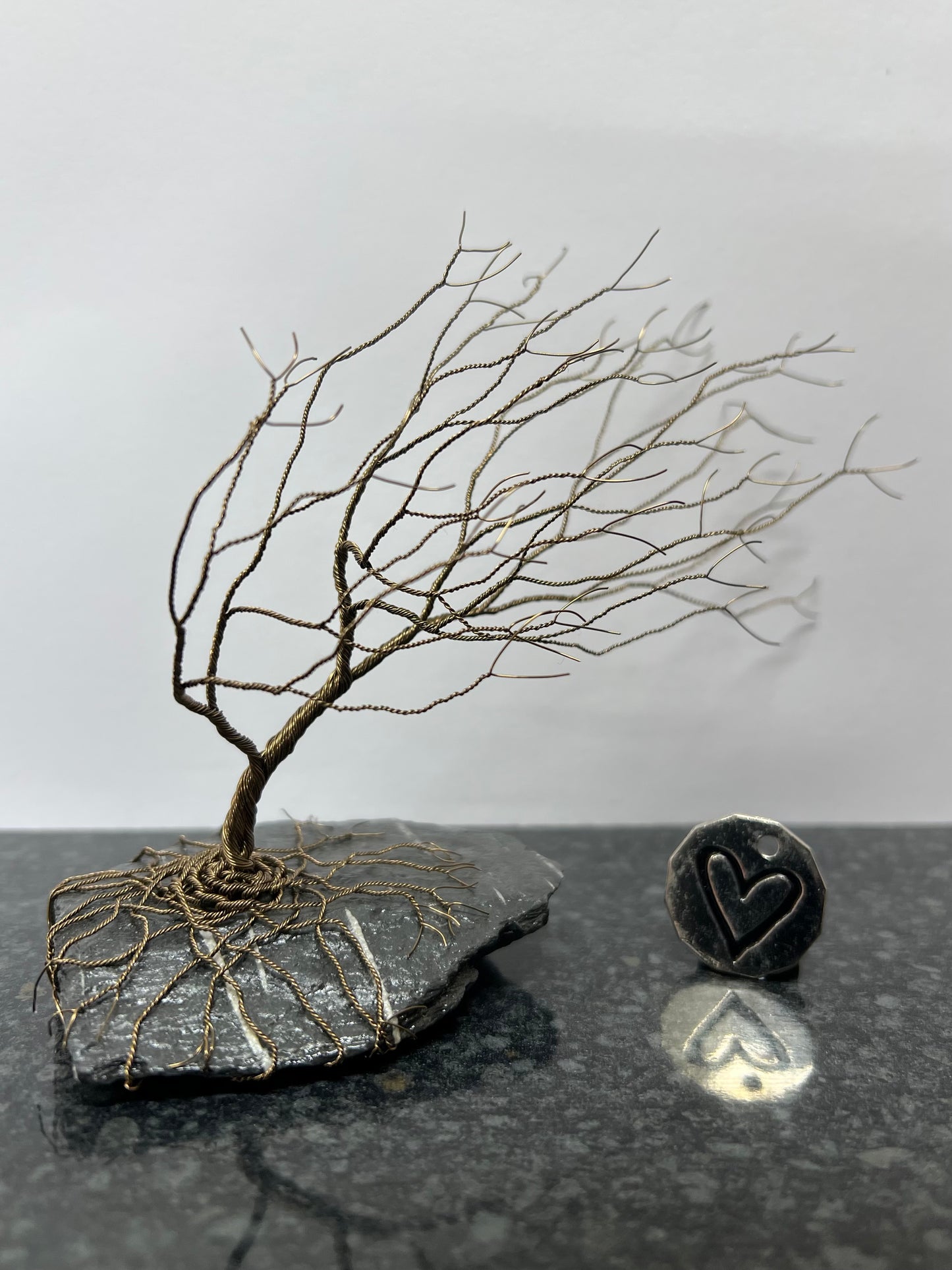Windswept Celtic Tree Sculpture - Gunmetal on Slate - Medium