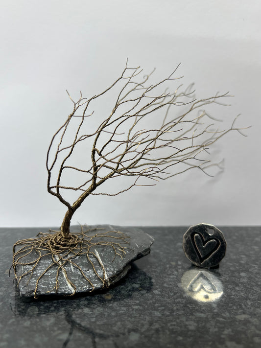 Windswept Celtic Tree Sculpture - Gunmetal on Slate - Medium