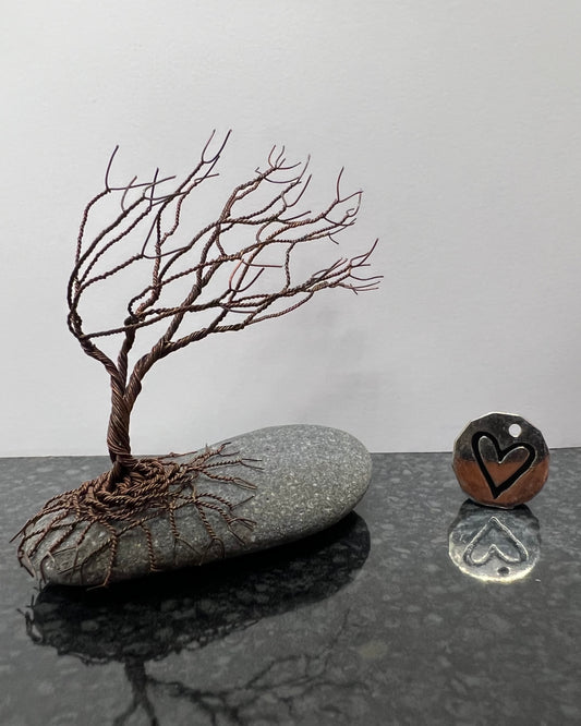 Windswept Celtic Tree Sculpture - Antique Copper on Pebble - Small Plus