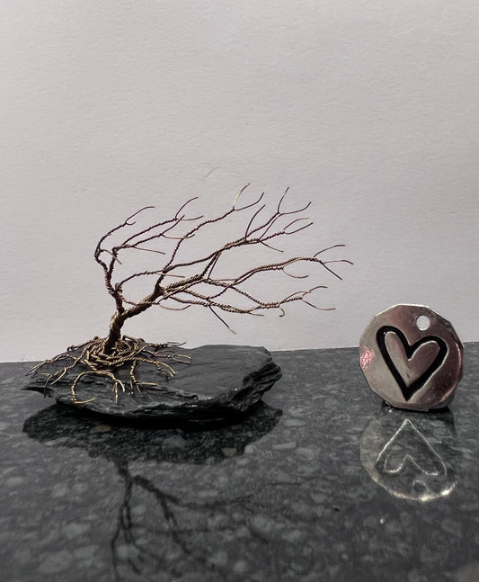 Windswept Celtic Tree Sculpture - Gunmetal on Slate - Small
