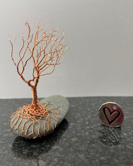 Windswept Celtic Tree Sculpture - Copper on Pebble - Small Plus