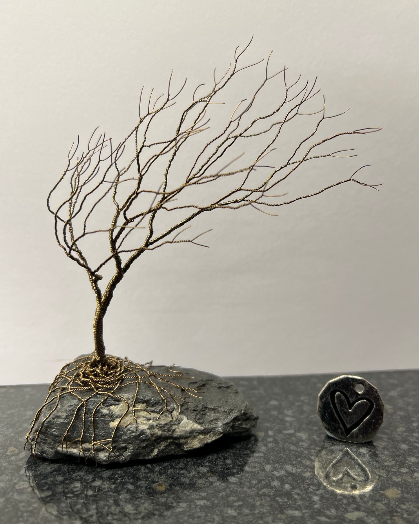 Windswept Celtic Tree Sculpture - Gunmetal on Slate - Medium