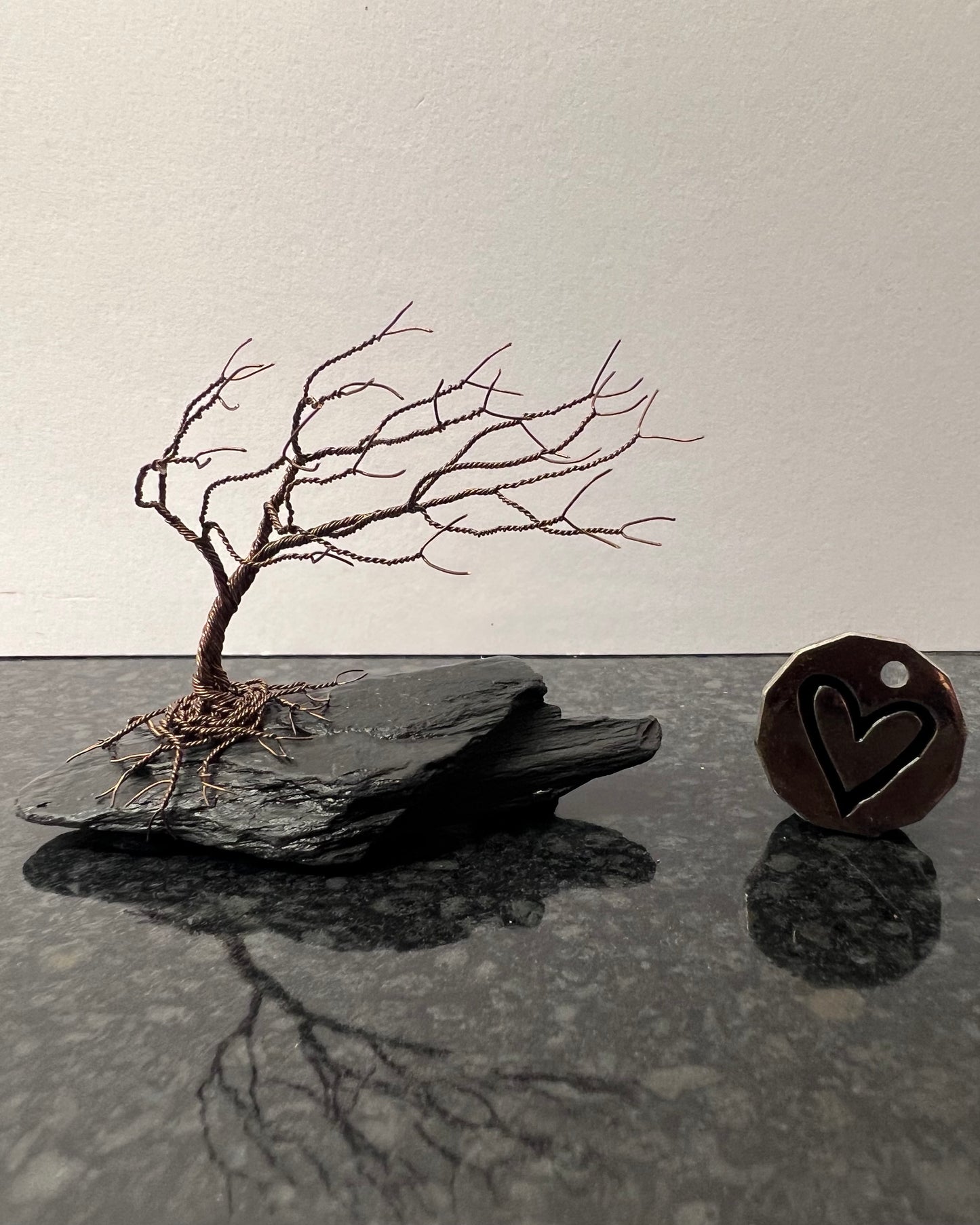 Windswept Celtic Tree Sculpture - Gunmetal on Slate - Small