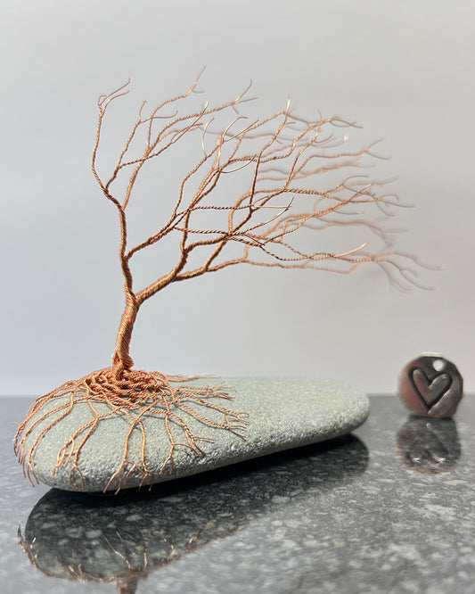 Windswept Celtic Tree Sculpture - Copper on Pebble - Medium