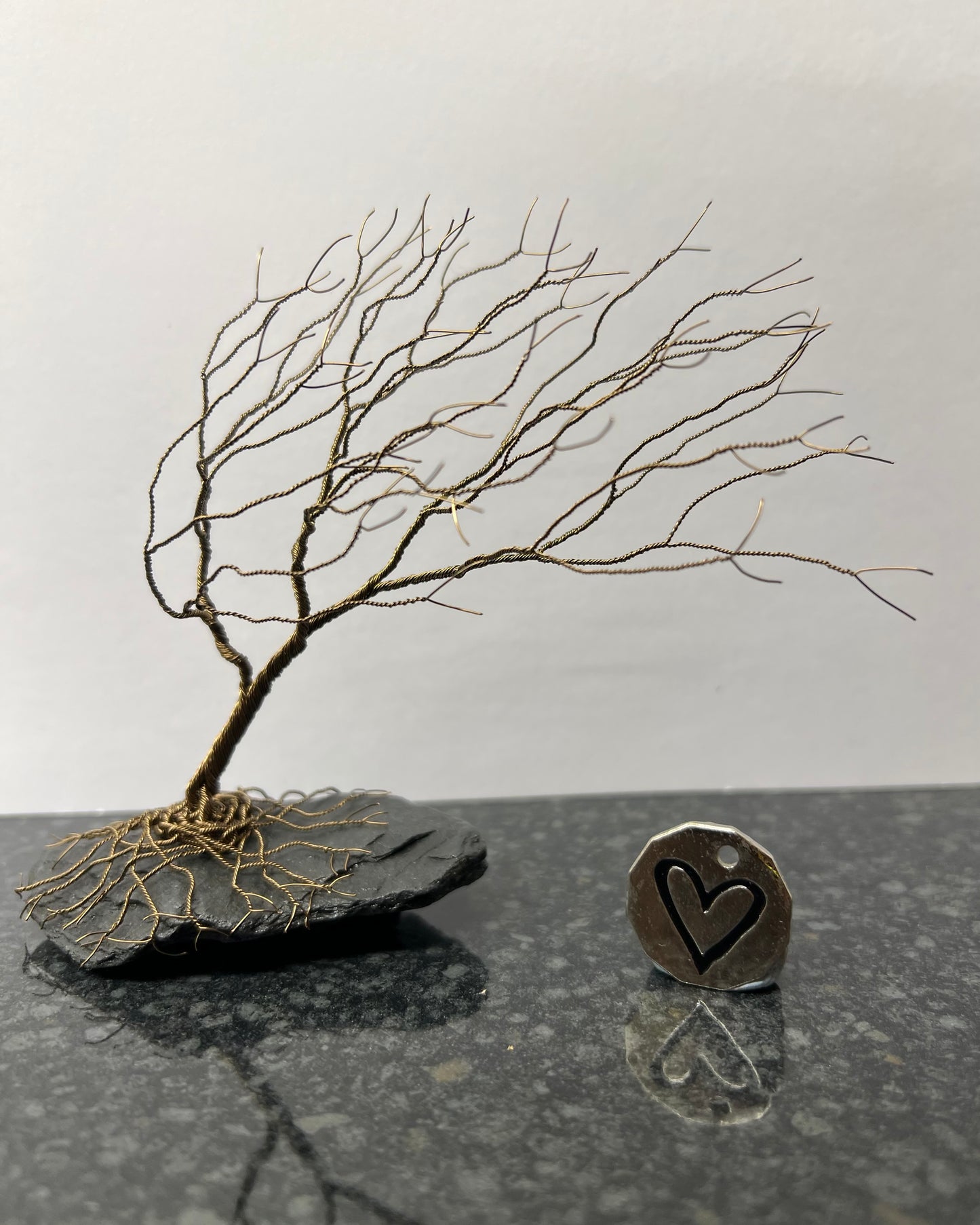 Windswept Celtic Tree Sculpture - Gunmetal on Slate - Medium