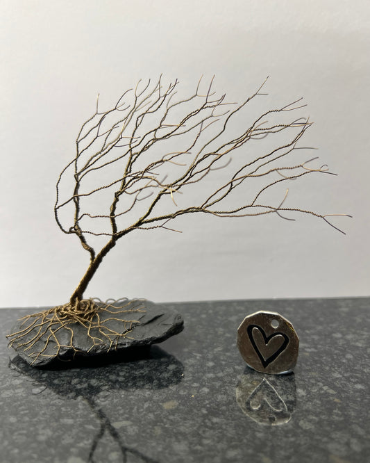 Windswept Celtic Tree Sculpture - Gunmetal on Slate - Medium