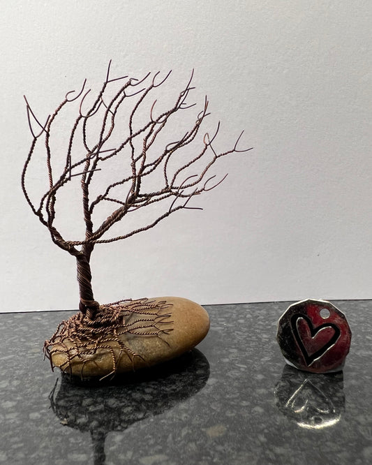 Windswept Celtic Tree Sculpture - Antique Copper on Pebble - Small Plus