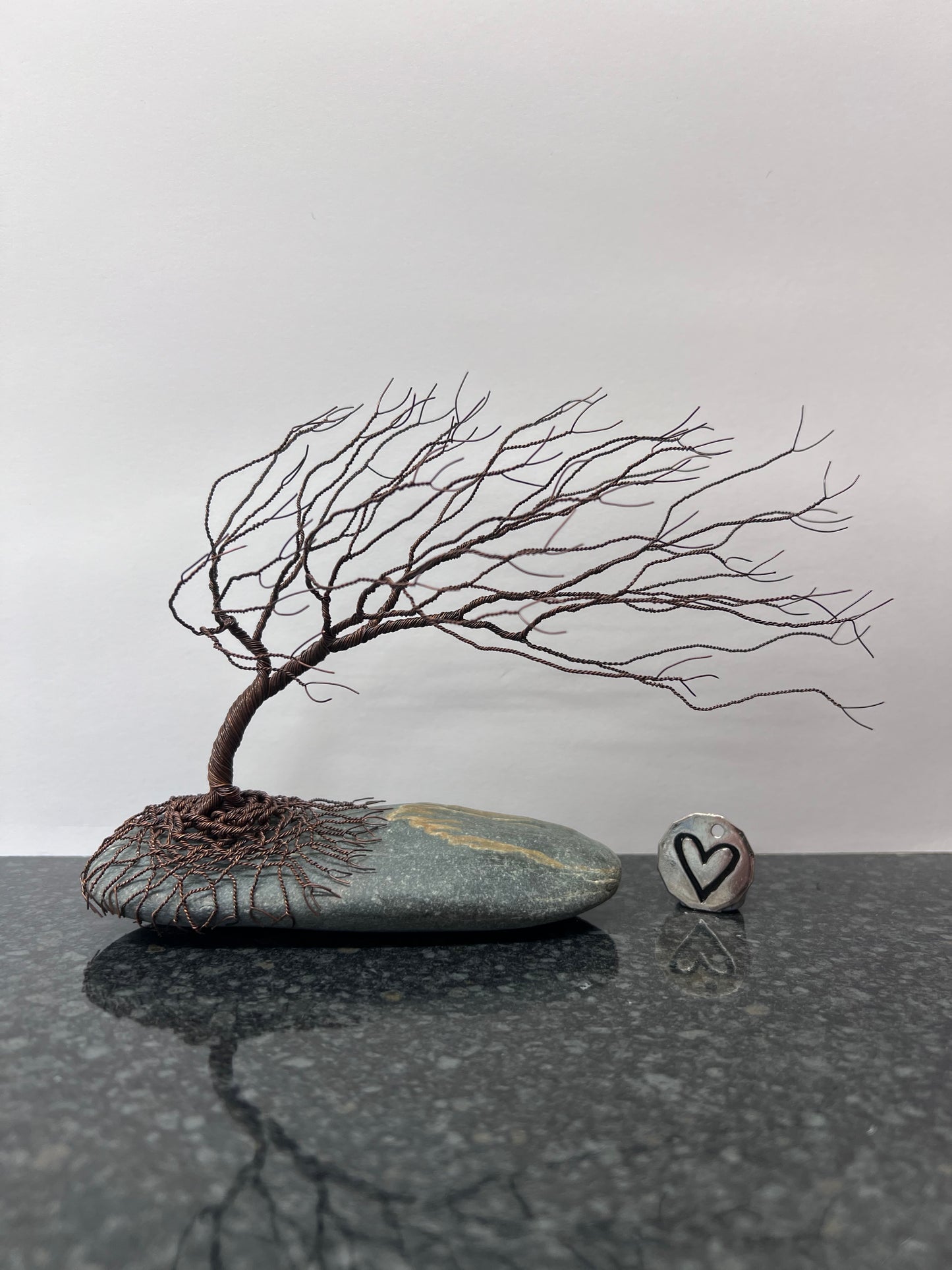 Windswept Celtic Tree Sculpture - Antique Copper on Pebble - Medium Plus