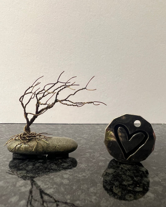 Windswept Celtic Tree Sculpture - Gunmetal on Pebble - Mini