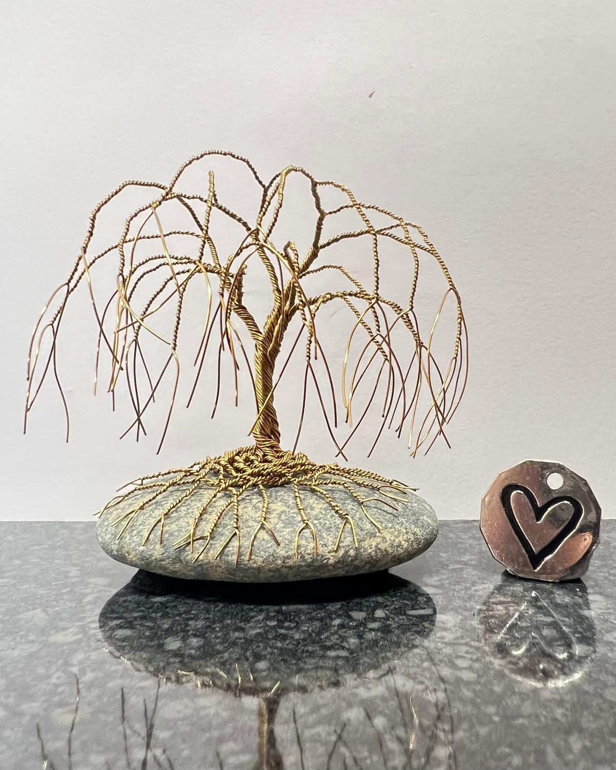 Willow Celtic Tree Sculpture - Antique Bronze on Pebble - Small Plus