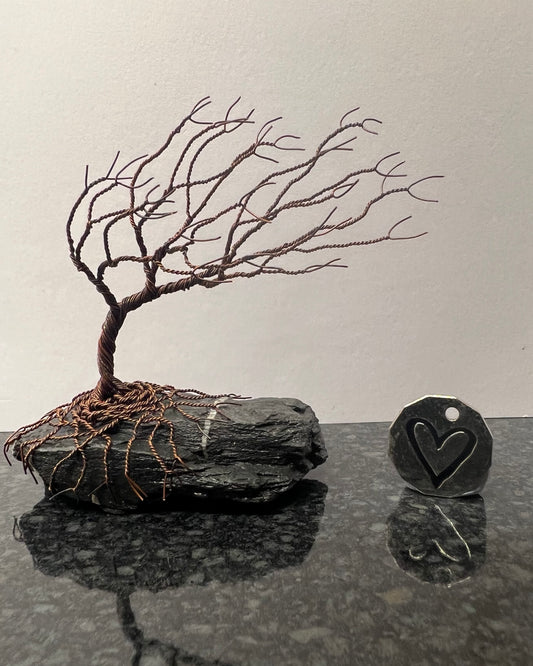 Windswept Celtic Tree Sculpture - Antique Copper on Slate - Small Plus