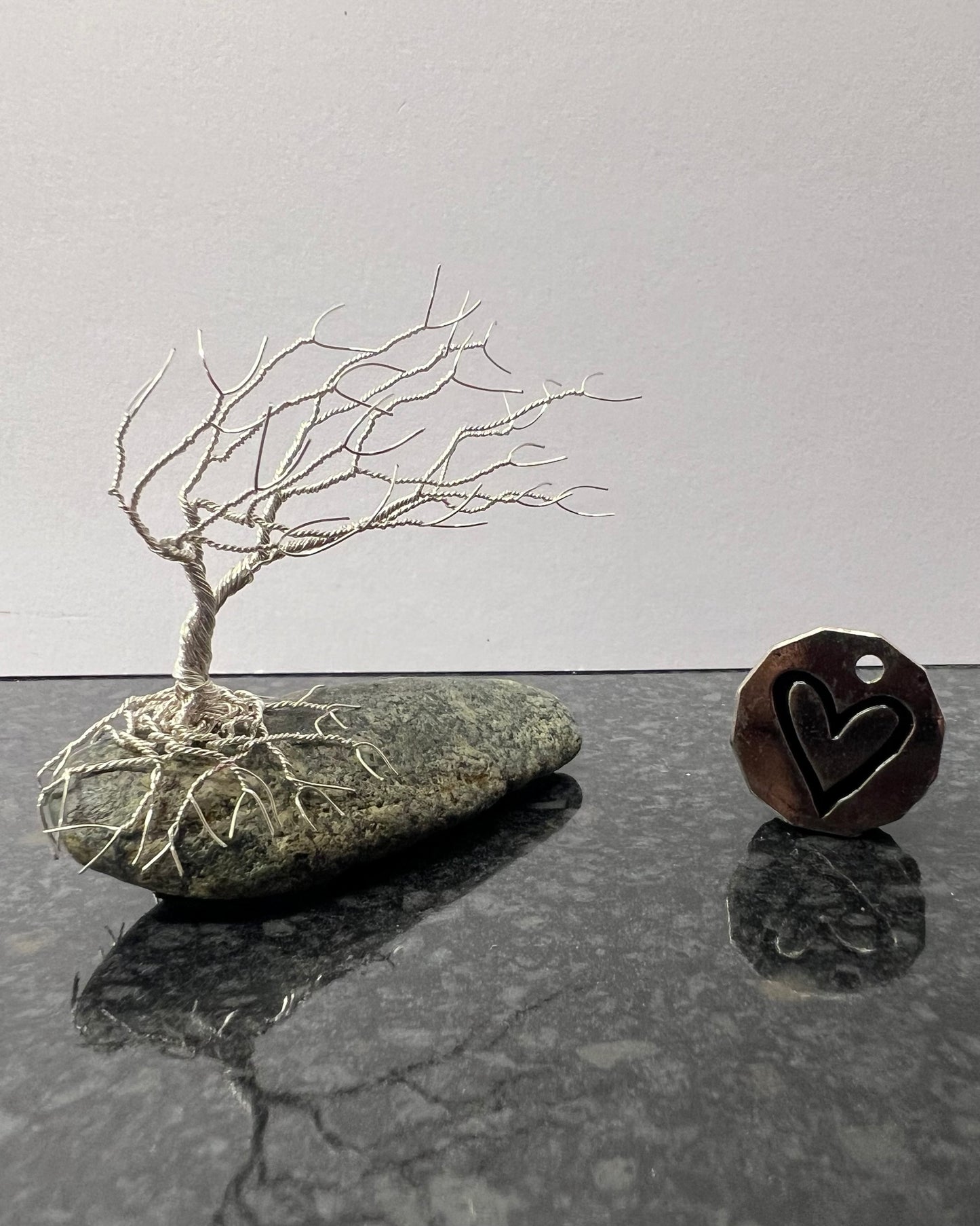 Windswept Celtic Tree Sculpture - Silver (plated) on Pebble - Small
