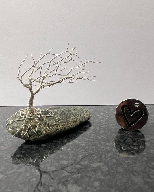 Windswept Celtic Tree Sculpture - Silver (plated) on Pebble - Small