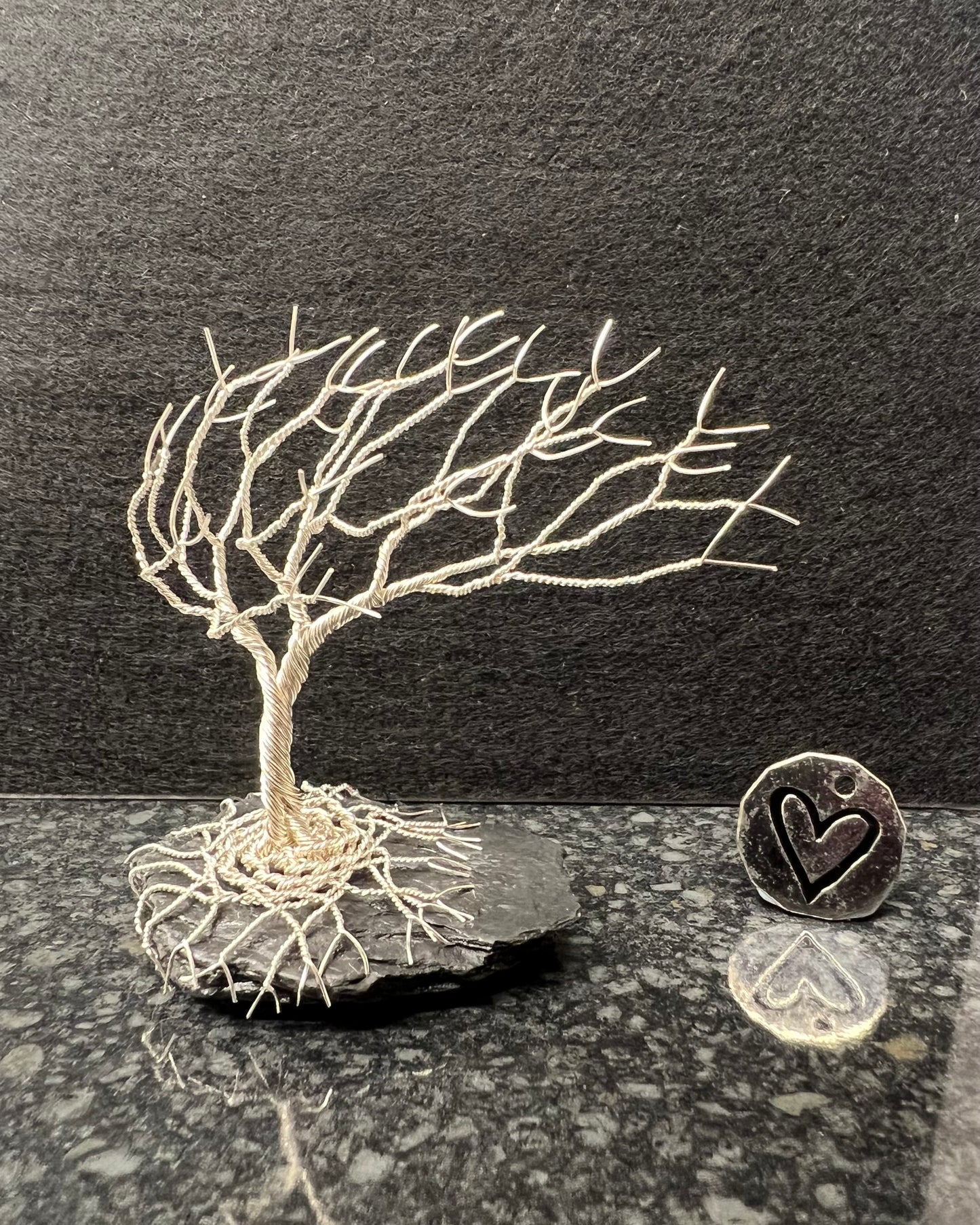 Windswept Celtic Tree Sculpture - Silver (plated) on Slate - Small Plus