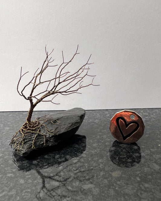 Windswept Celtic Tree Sculpture - Gunmetal on Slate - Small