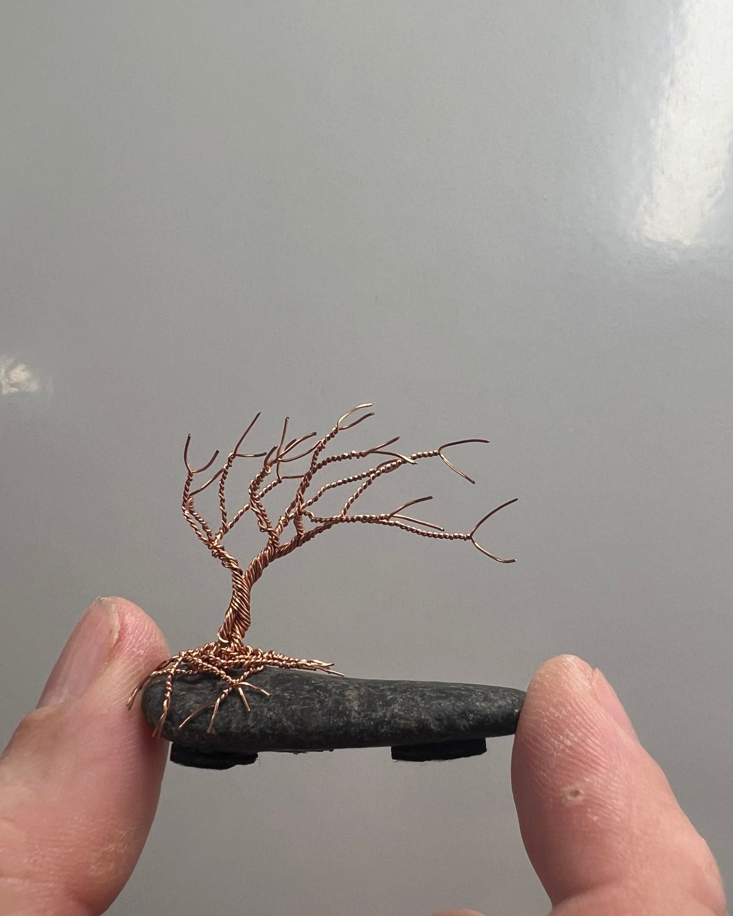 Windswept Celtic Tree Sculpture - Copper on Pebble - Mini