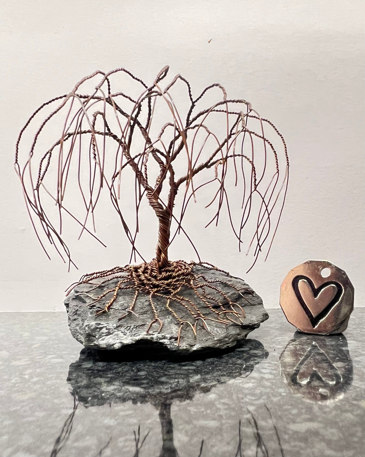 Willow Celtic Tree Sculpture - Antique Copper on Slate - Small Plus