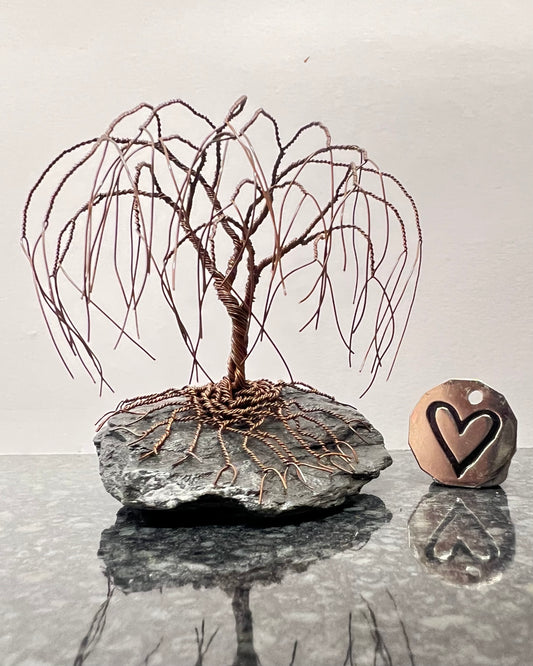 Willow Celtic Tree Sculpture - Antique Copper on Slate - Small Plus