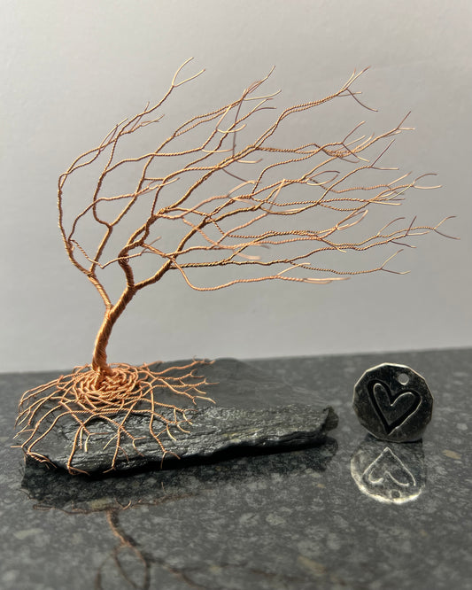 Windswept Celtic Tree Sculpture - Copper on Slate - Medium