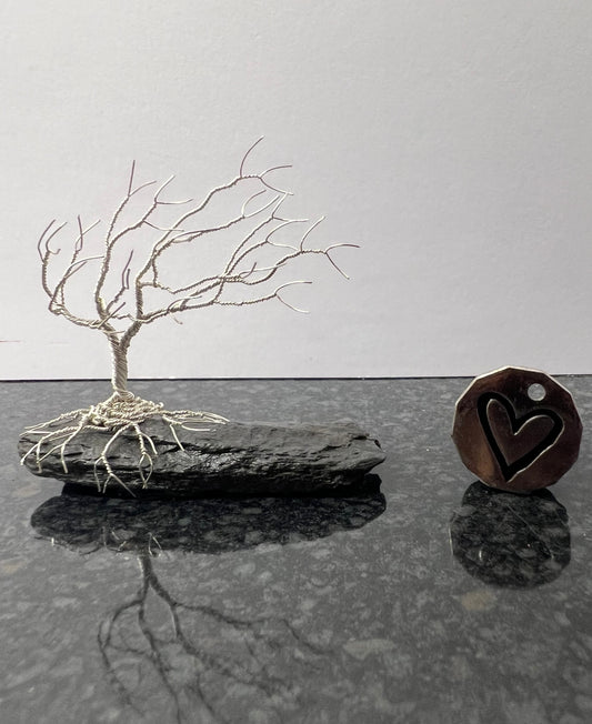 Windswept Celtic Tree Sculpture - Silver (plated) on Slate - Small