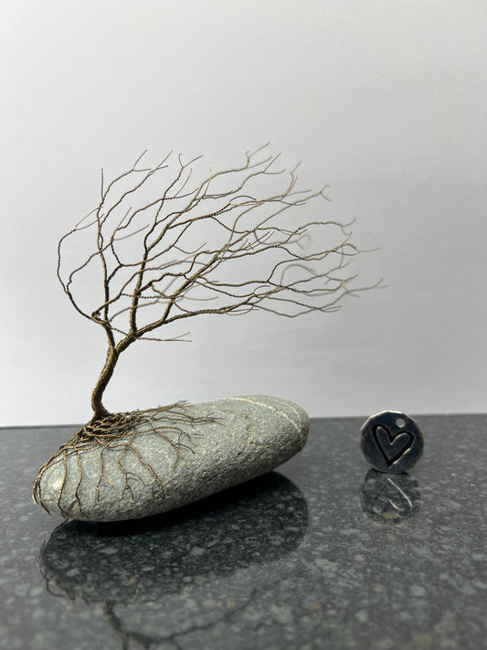 Windswept Celtic Tree Sculpture - Gunmetal on Pebble - Medium