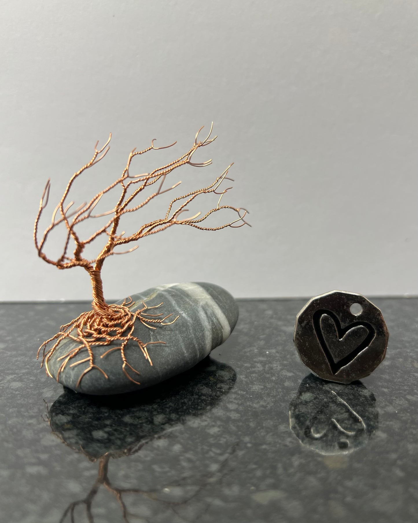 Windswept Celtic Tree Sculpture - Copper on Pebble - Small