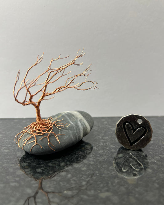 Windswept Celtic Tree Sculpture - Copper on Pebble - Small