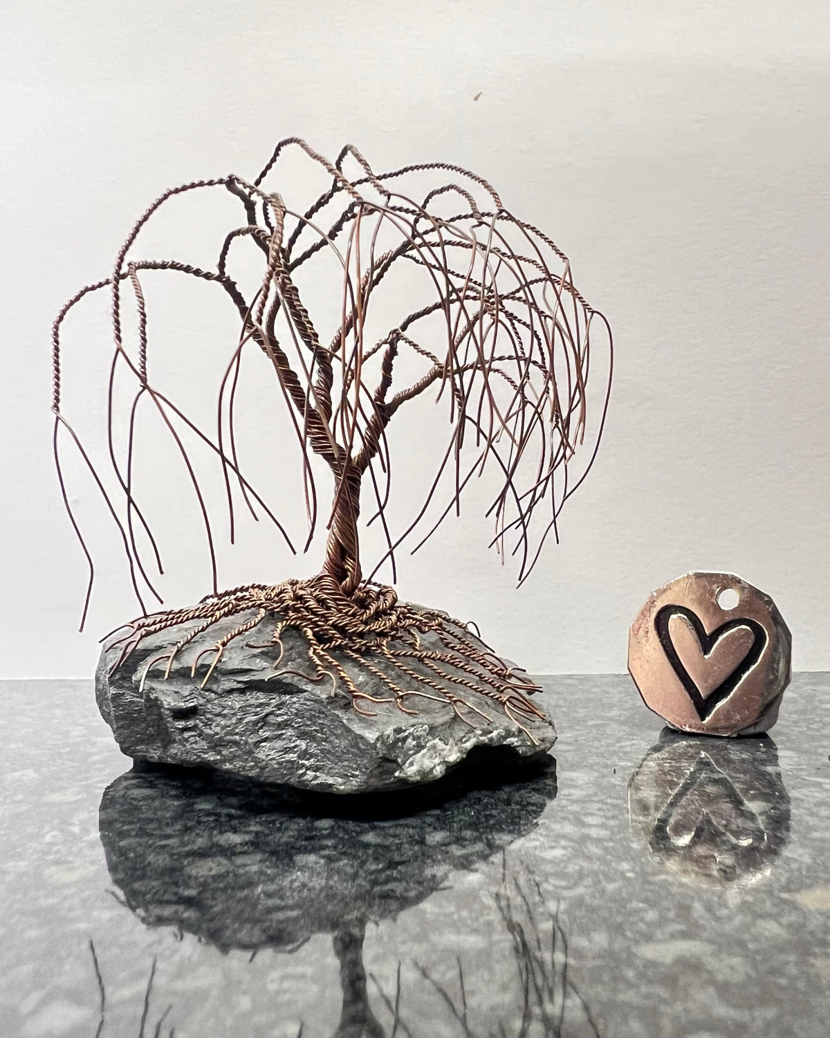 Willow Celtic Tree Sculpture - Antique Copper on Slate - Small Plus