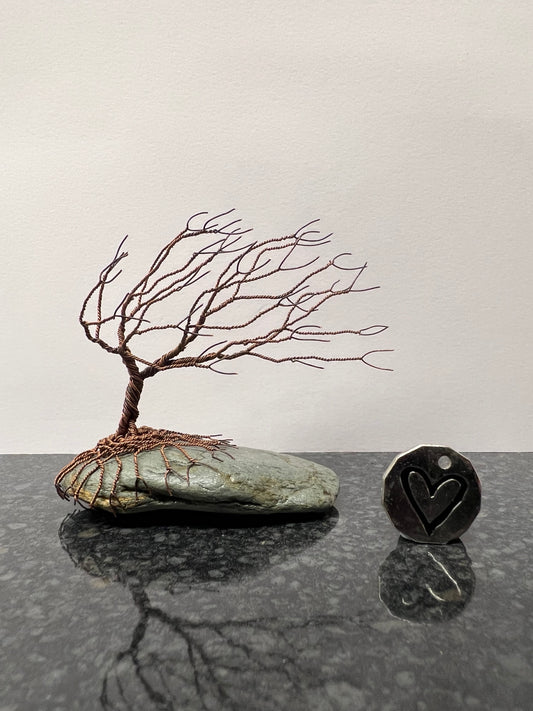 Windswept Celtic Tree Sculpture - Antique Copper on Pebble - Small Plus