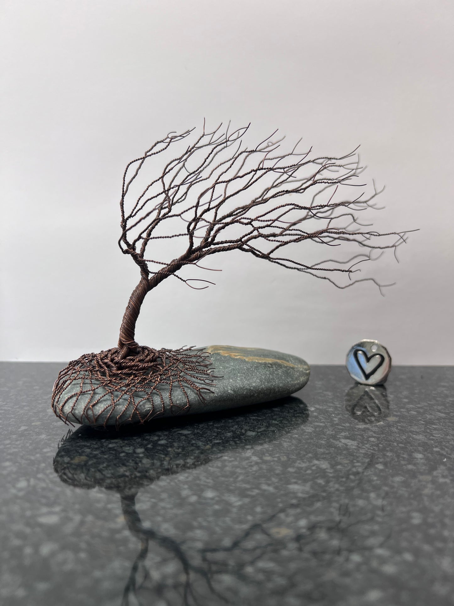 Windswept Celtic Tree Sculpture - Antique Copper on Pebble - Medium Plus