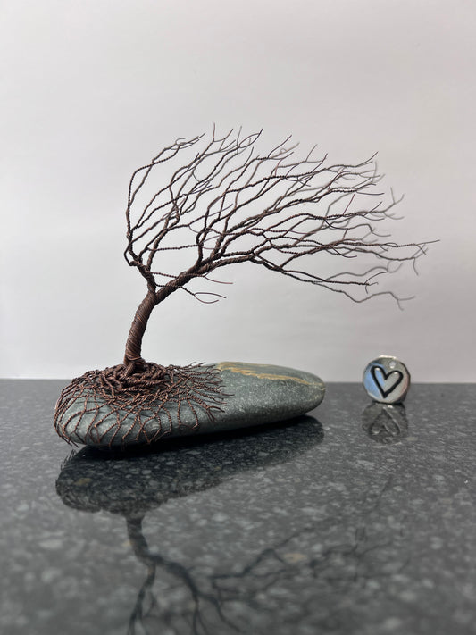 Windswept Celtic Tree Sculpture - Antique Copper on Pebble - Medium Plus