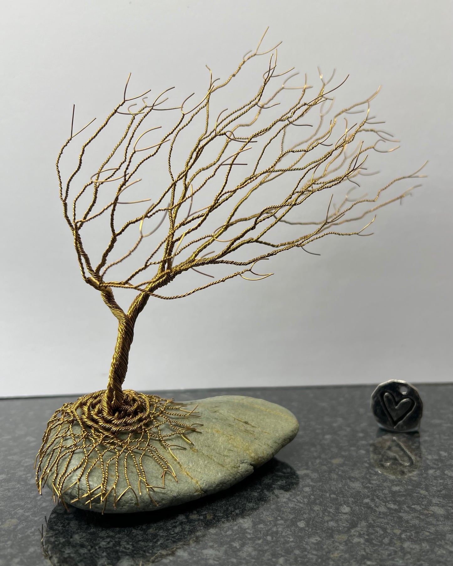 Windswept Celtic Tree Sculpture - Antique Bronze on Pebble - Medium Plus