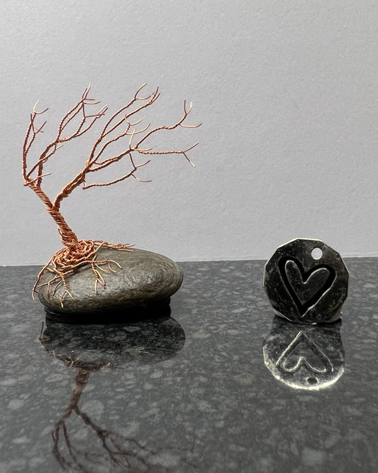 Windswept Celtic Tree Sculpture - Copper on Pebble - Small