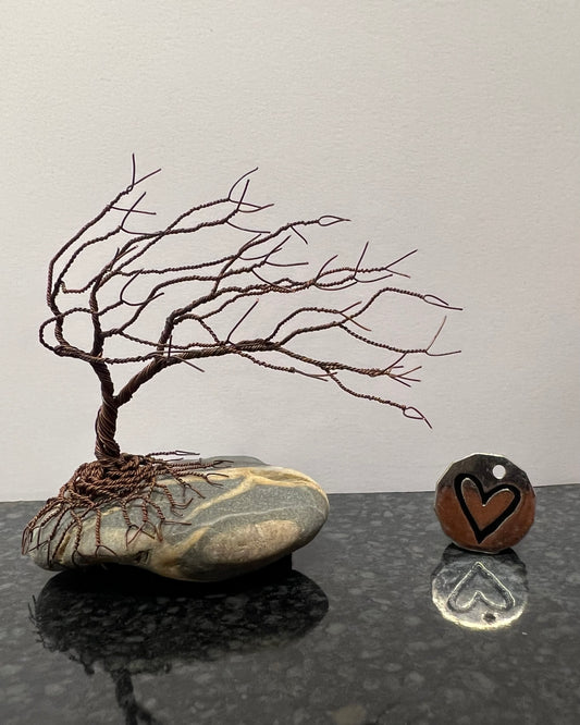 Windswept Celtic Tree Sculpture - Antique Copper on Pebble - Small Plus