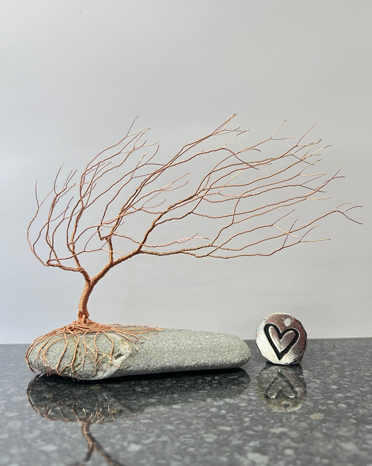 Windswept Celtic Tree Sculpture - Copper on Pebble - Medium
