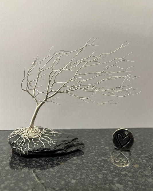 Windswept Celtic Tree Sculpture - Silver (plated) on Pebble- Medium