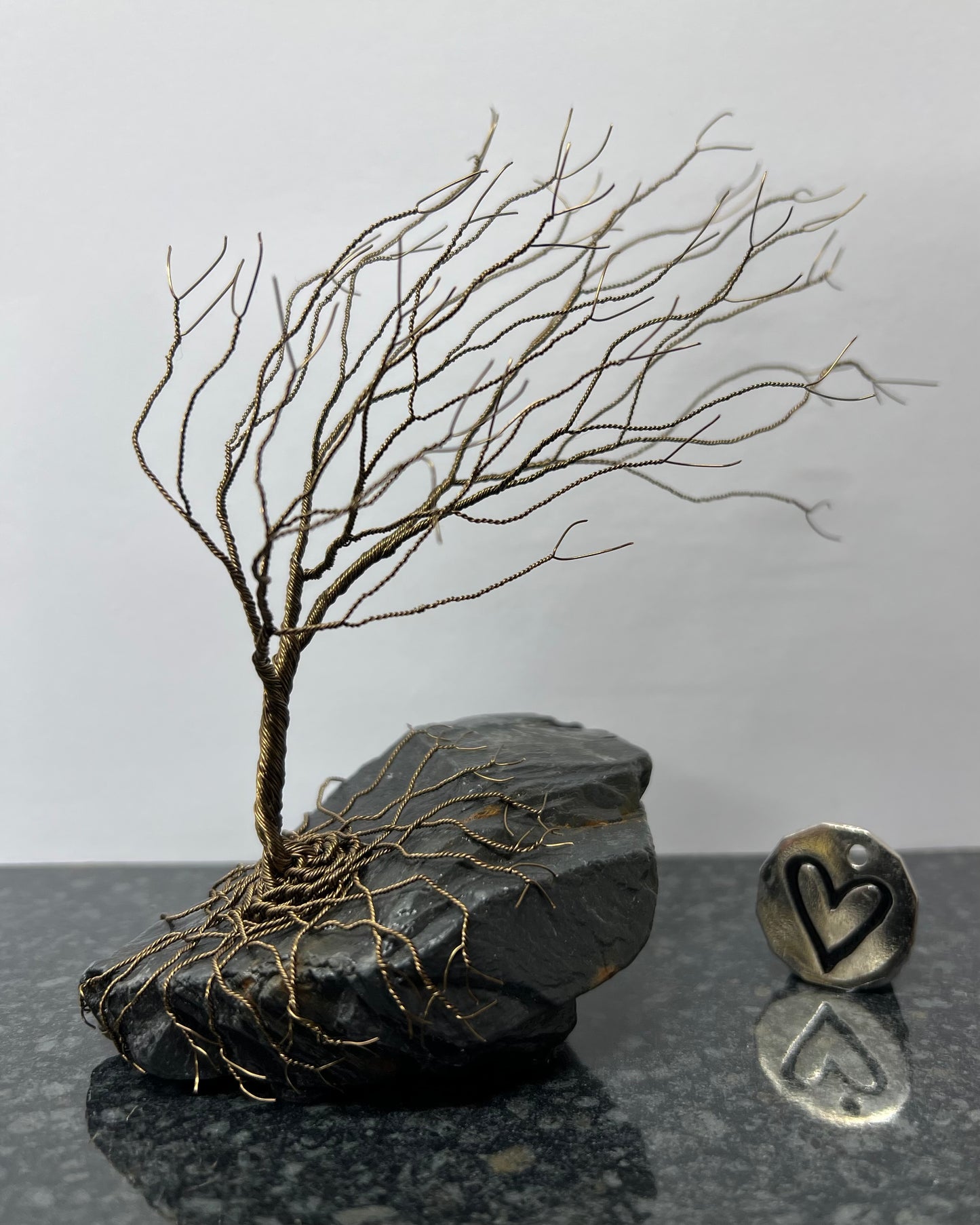 Windswept Celtic Tree Sculpture - Gunmetal on Slate - Medium
