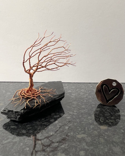 Windswept Celtic Tree Sculpture - Copper on Slate - Small