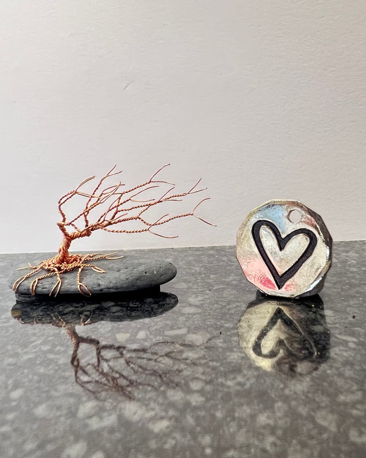 Windswept Celtic Tree Sculpture - Copper on Pebble - Mini