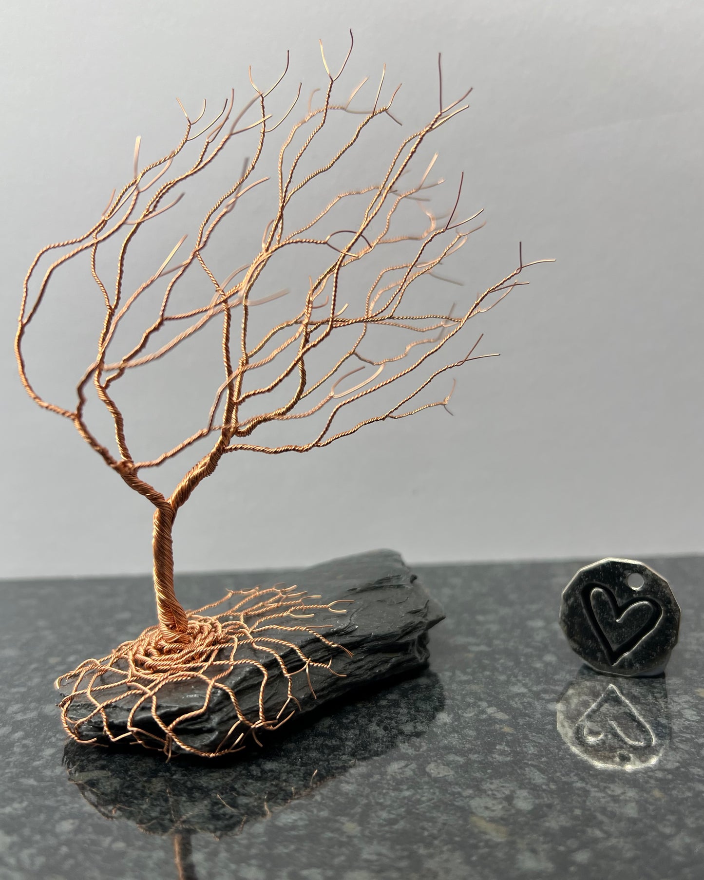 Windswept Celtic Tree Sculpture - Copper on Slate - Medium