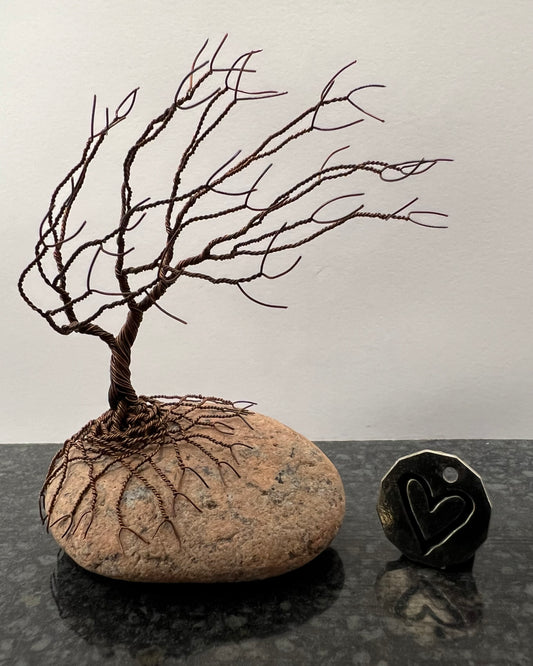 Windswept Celtic Tree Sculpture - Antique Copper on Pebble - Small Plus