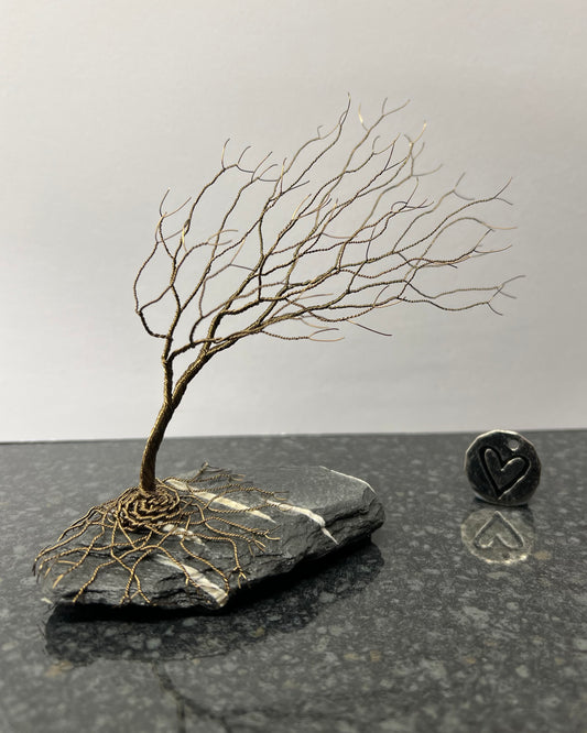 Windswept Celtic Tree Sculpture - Gunmetal on Slate - Medium