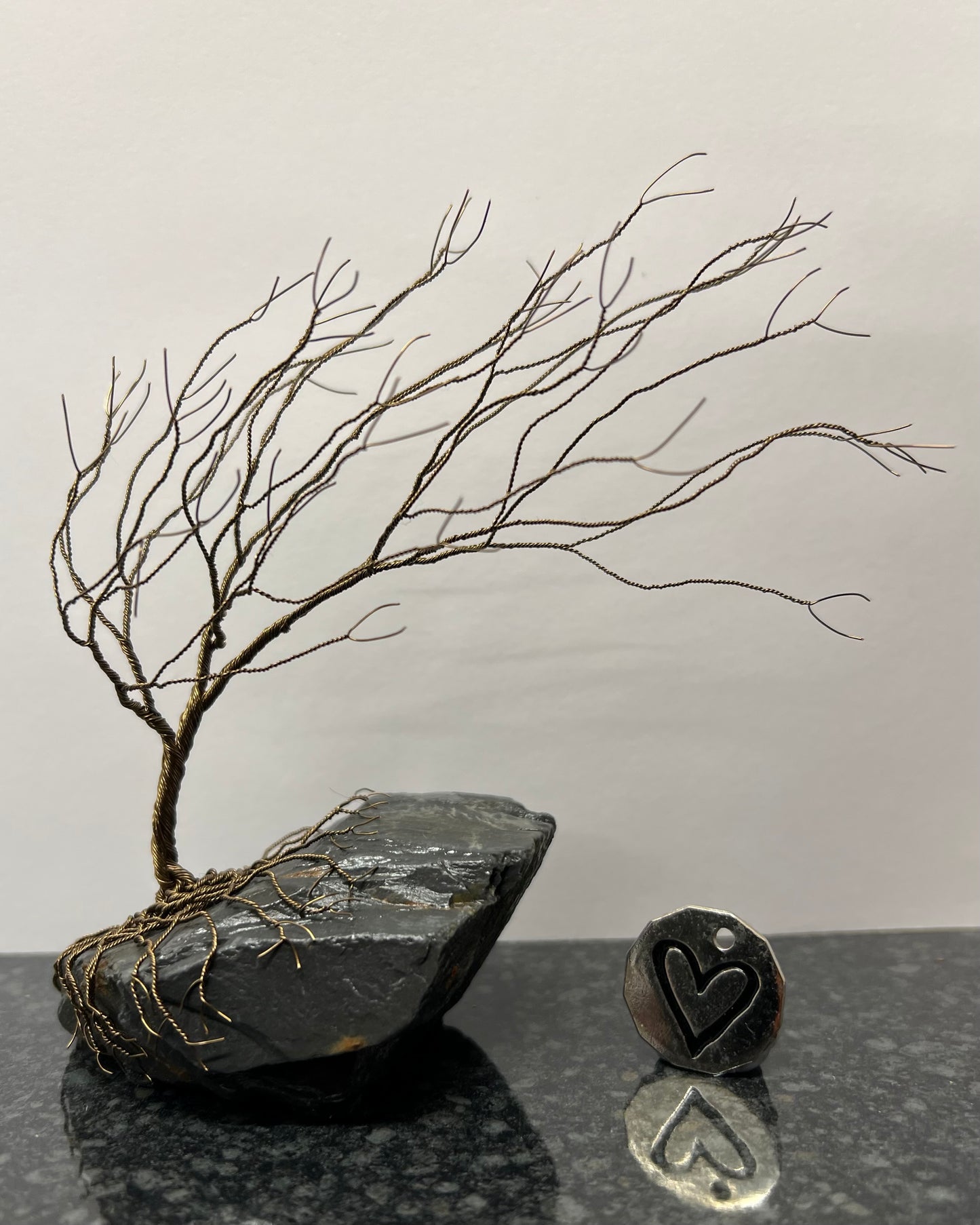 Windswept Celtic Tree Sculpture - Gunmetal on Slate - Medium