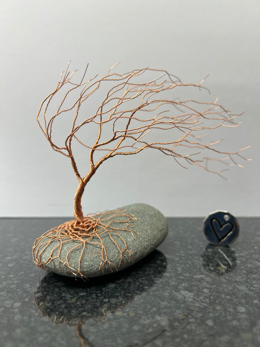 Windswept Celtic Tree Sculpture - Copper on Pebble - Medium