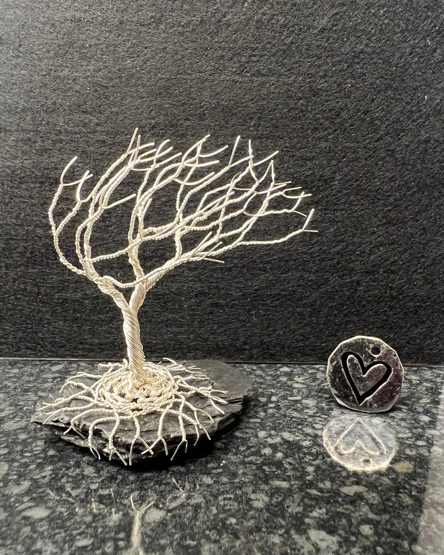 Windswept Celtic Tree Sculpture - Silver (plated) on Slate - Small Plus