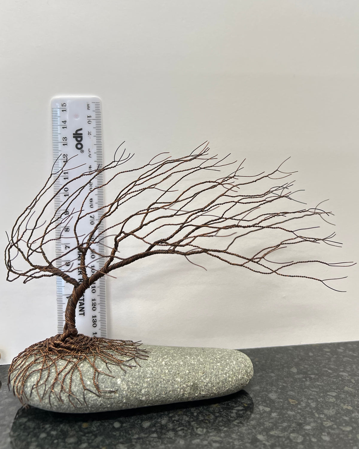 Windswept Celtic Tree Sculpture - Antique Copper on Pebble - Medium Plus