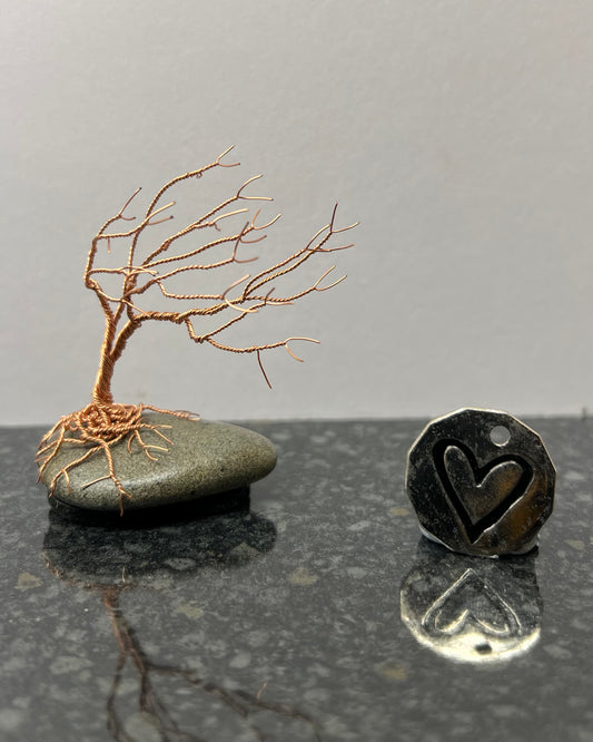 Windswept Celtic Tree Sculpture - Copper on Pebble - Small